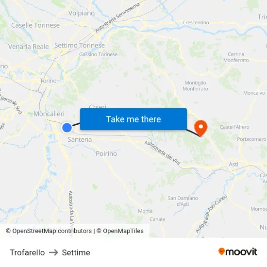 Trofarello to Settime map