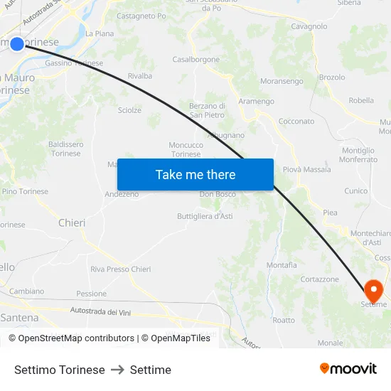 Settimo Torinese to Settime map