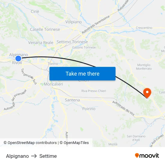 Alpignano to Settime map