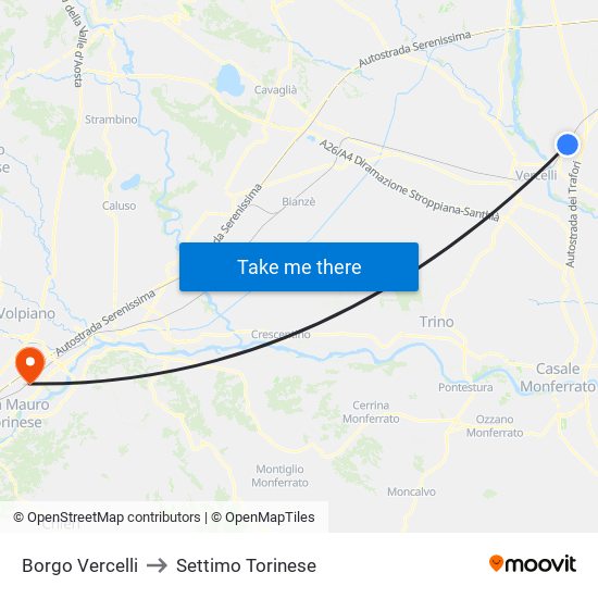 Borgo Vercelli to Settimo Torinese map