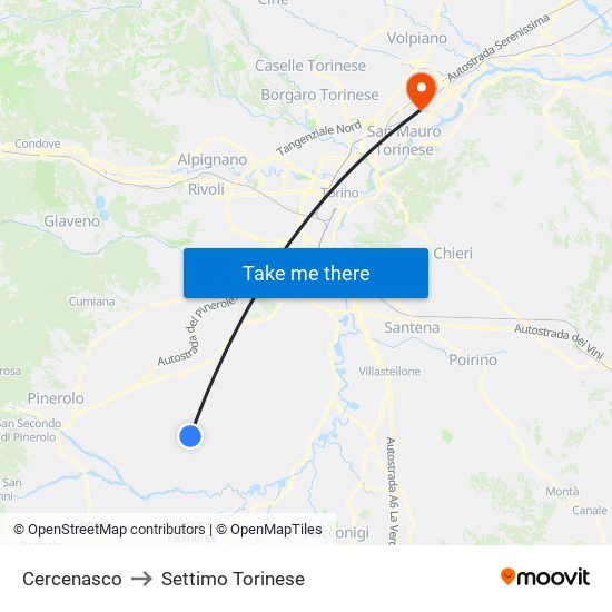 Cercenasco to Settimo Torinese map