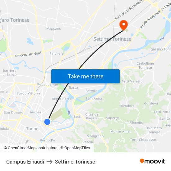 Campus Einaudi to Settimo Torinese map