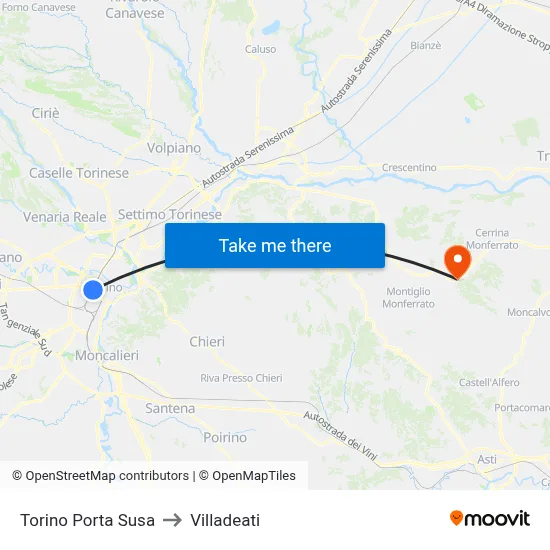 Turin Porta Susa to Villadeati map