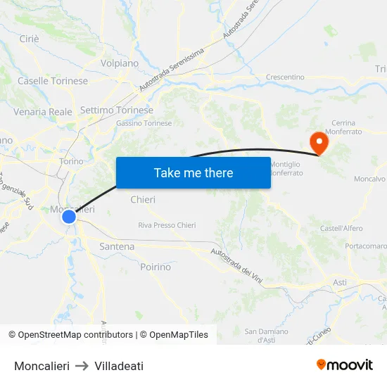 Moncalieri to Villadeati map
