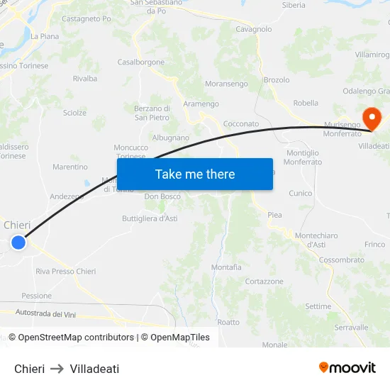 Chieri to Villadeati map