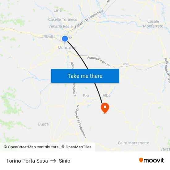 Turin Porta Susa to Sinio map