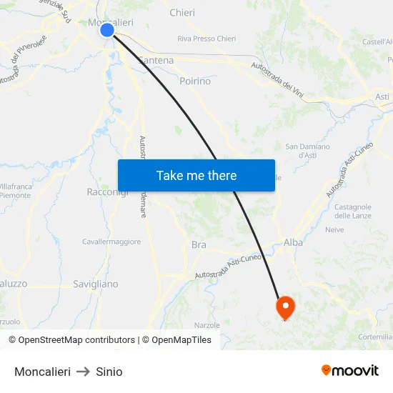 Moncalieri to Sinio map