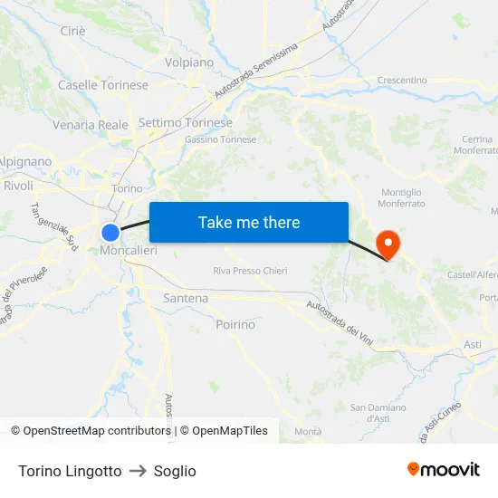 Turin Lingotto to Soglio map
