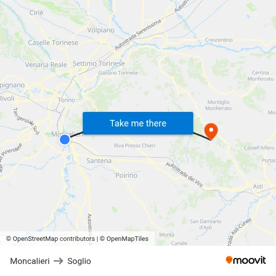 Moncalieri to Soglio map