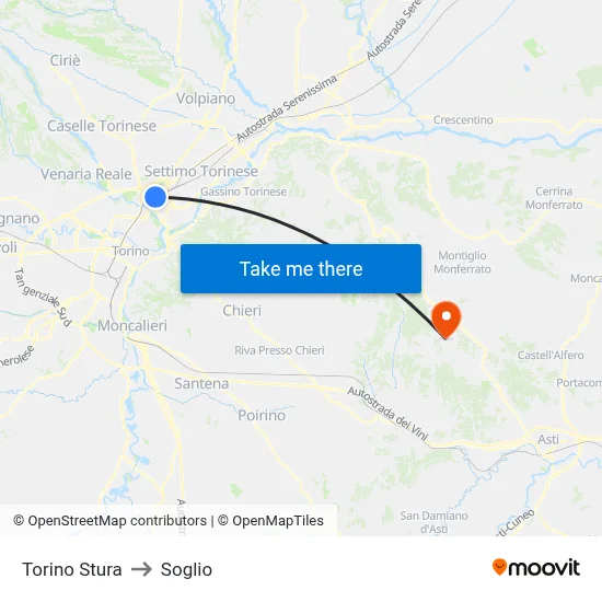 Turin Stura to Soglio map