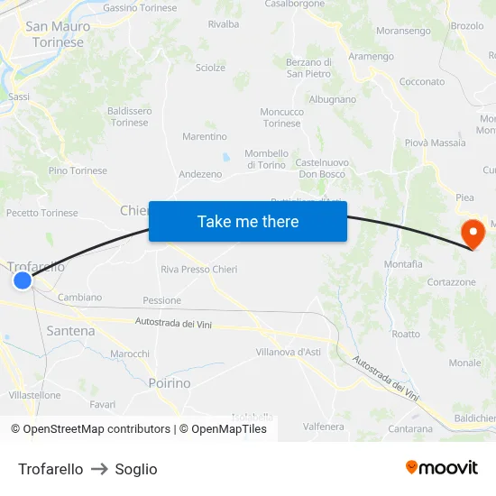 Trofarello to Soglio map