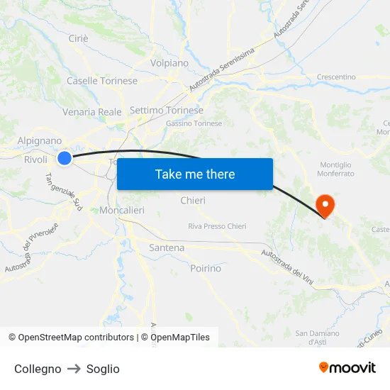 Collegno to Soglio map