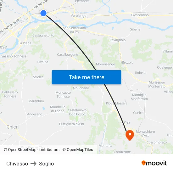 Chivasso to Soglio map
