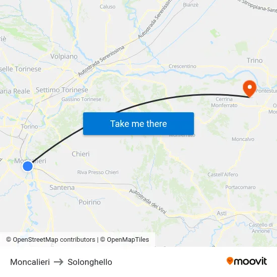 Moncalieri to Solonghello map
