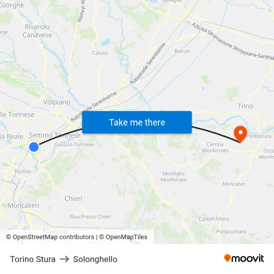 Turin Stura to Solonghello map