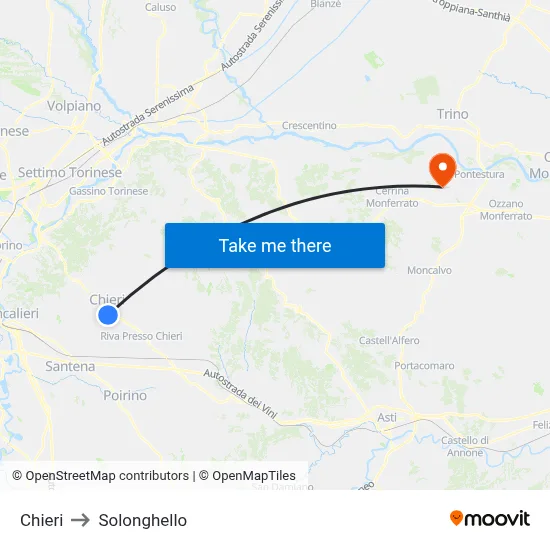 Chieri to Solonghello map