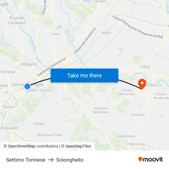 Settimo Torinese to Solonghello map