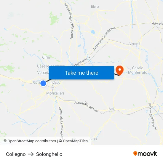 Collegno to Solonghello map