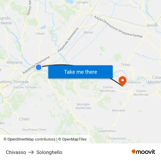 Chivasso to Solonghello map