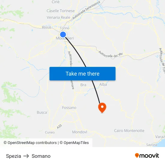 Spezia to Somano map