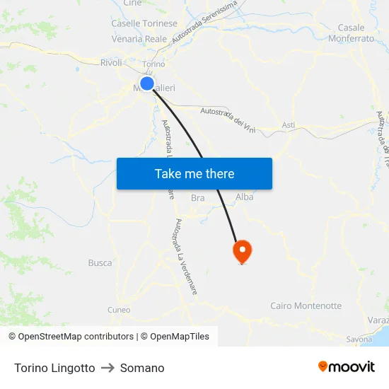 Turin Lingotto to Somano map