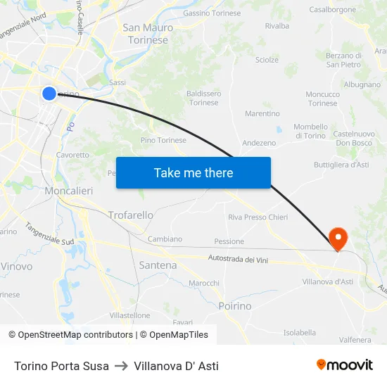 Turin Porta Susa to Villanova D' Asti map