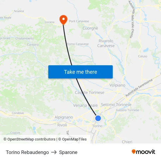 Turin Rebaudengo to Sparone map