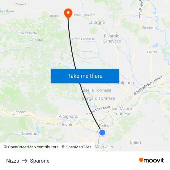 Nizza to Sparone map