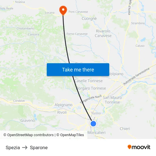Spezia to Sparone map