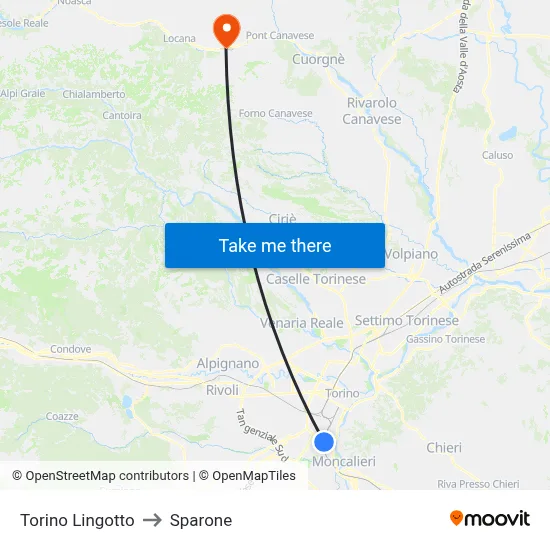 Turin Lingotto to Sparone map
