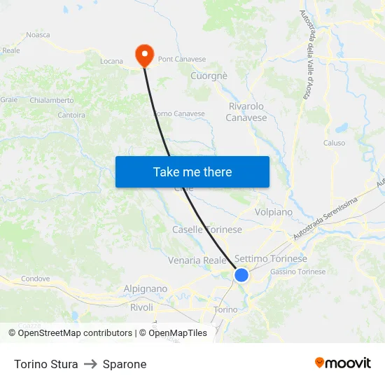 Turin Stura to Sparone map