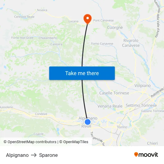 Alpignano to Sparone map