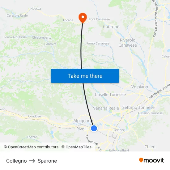 Collegno to Sparone map