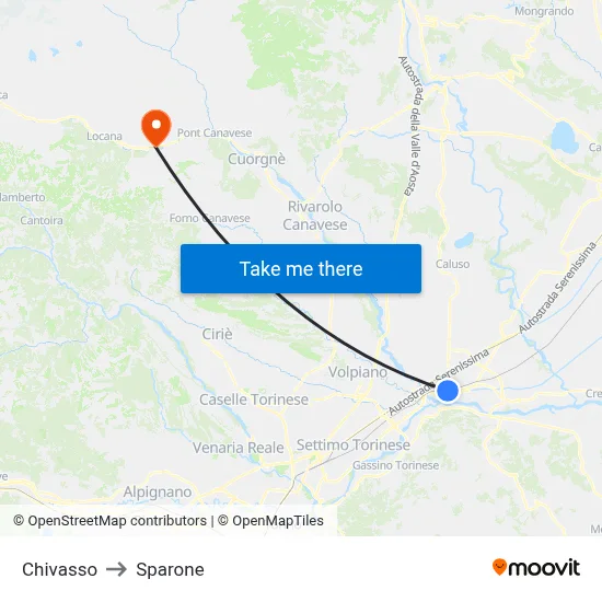 Chivasso to Sparone map