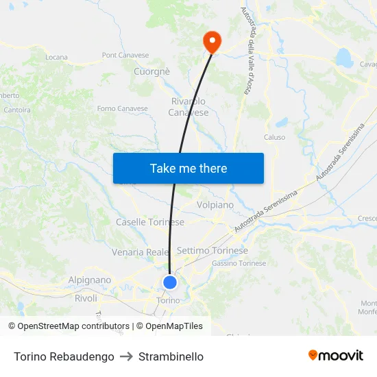 Turin Rebaudengo to Strambinello map