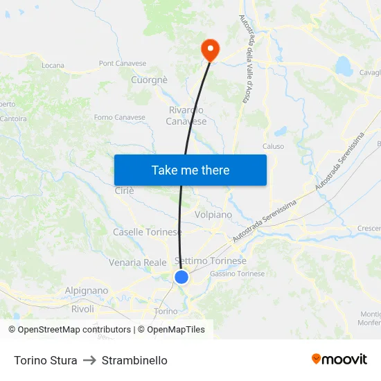 Turin Stura to Strambinello map