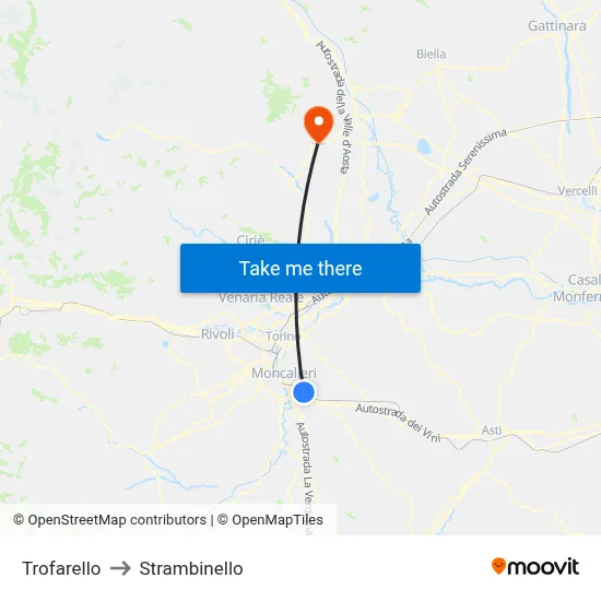 Trofarello to Strambinello map