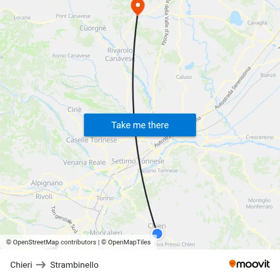 Chieri to Strambinello map