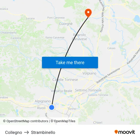Collegno to Strambinello map