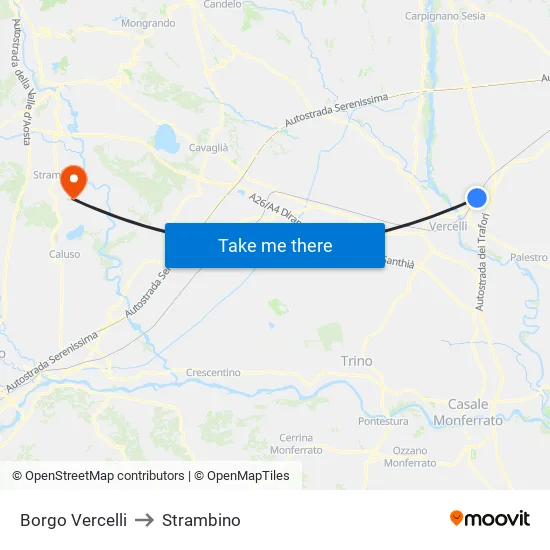 Borgo Vercelli to Strambino map