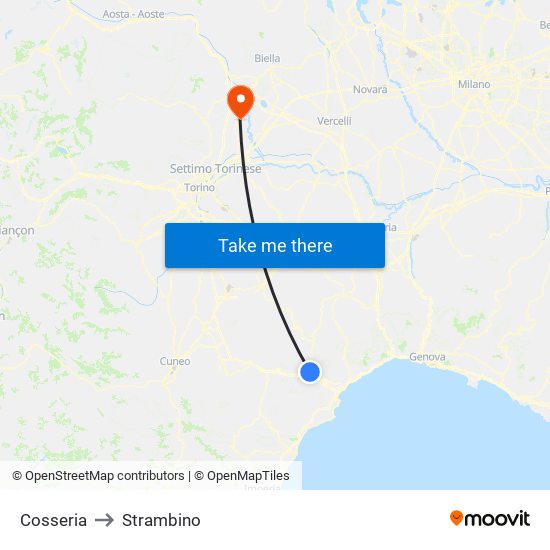 Cosseria to Strambino map