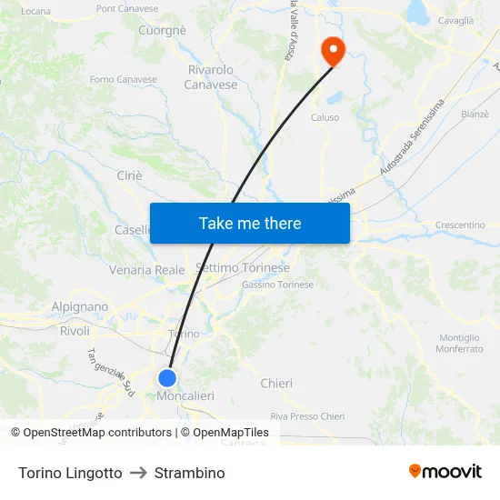 Turin Lingotto to Strambino map