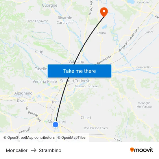 Moncalieri to Strambino map