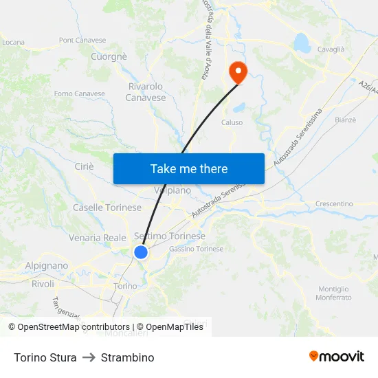 Turin Stura to Strambino map