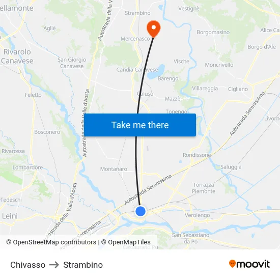 Chivasso to Strambino map