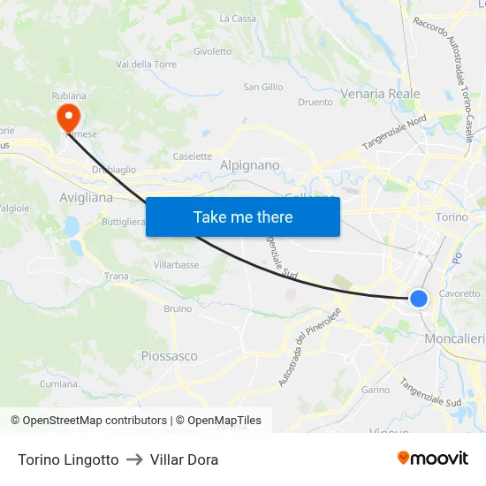 Turin Lingotto to Villar Dora map