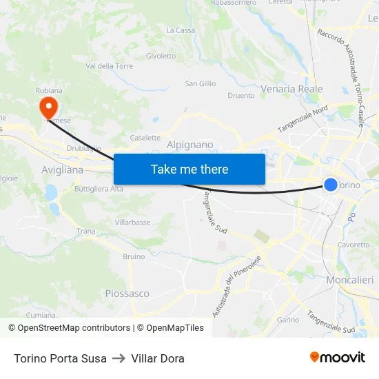 Turin Porta Susa to Villar Dora map