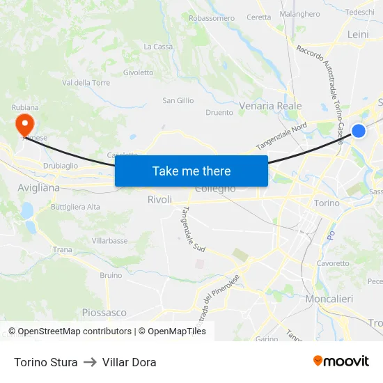 Turin Stura to Villar Dora map