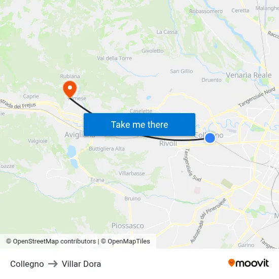 Collegno to Villar Dora map