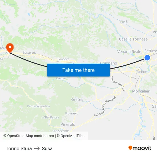 Turin Stura to Susa map